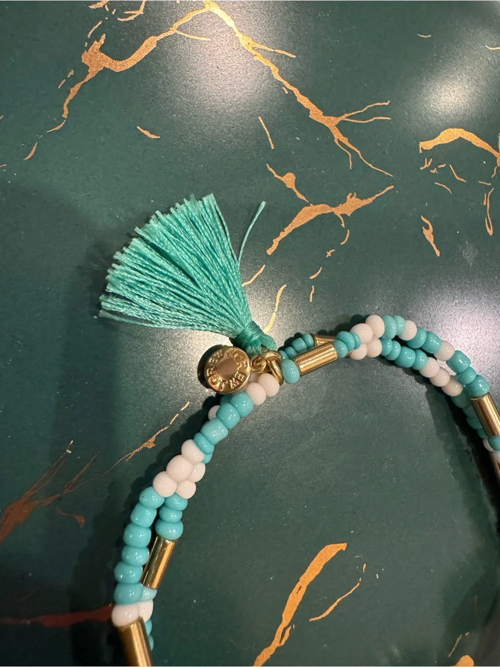J.Crew Turquoise Beaded Shell Bracelet with Tassel